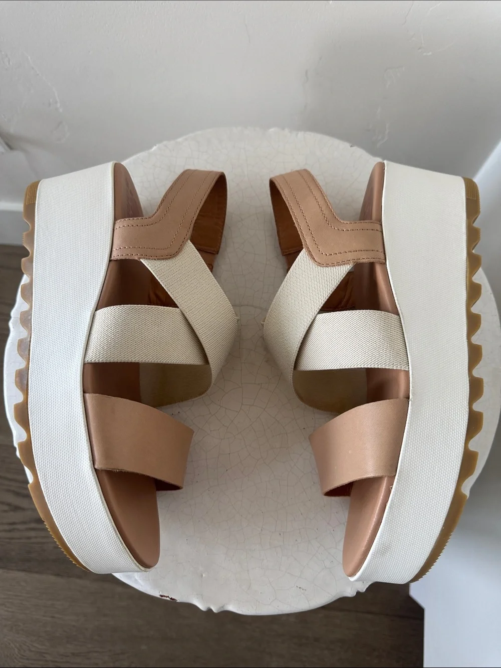 Sorel CAMERON Platform Slingback Honest Beige/Chalk Color Leather Textile Size 9